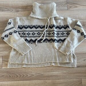 moon & madison Cream and Black Patterned Turtleneck Sweater